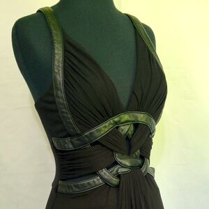 Vintage Fit & Flare Faux Leather Detail Sleeveless Blouse